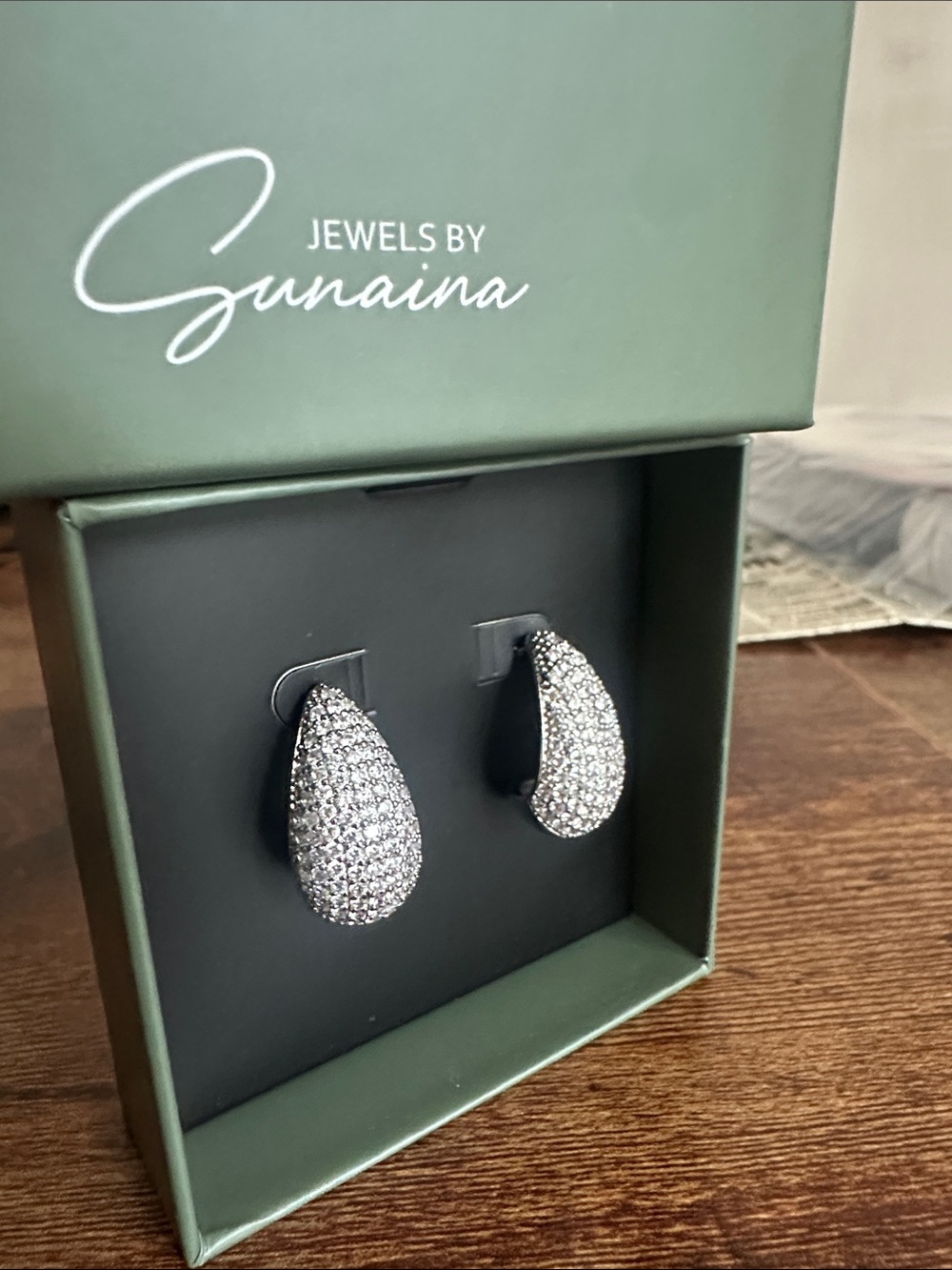 Silver Pavé Teardrop Earrings